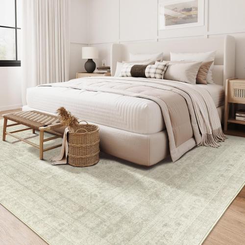 zesthome 5x7 Area Rugs - Ultra-Thin Washble Rug, Stain Resistant Anti Slip Backing Rugs for Living Room,Bedroom, Vintage Home Decor Area Rug (Beige/Grey,5'x7')
