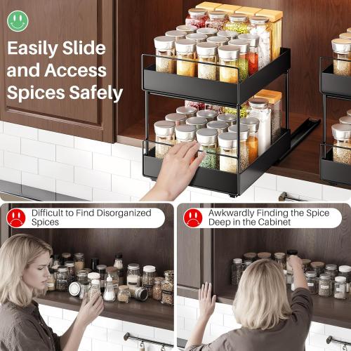 Pull Out Spice Rack Organizer for Large Upper Cabinet, Easy to Install, Drill-Free, Cabinet Requires- Clearance Height > 12 inch, Width>9 inch, Depth> 11 inch - (1 Pack), Dimensions 8.2Wx10.2Dx6.9H
