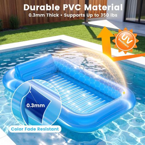 Inflatable Tanning Pool Lounger Float with Sprinkler, 77 x 48 XL Tanning Pool for Adults with Pillow & Cup Holder, 6 in 1 Suntan Tub Sunbathing Bed Pool Floats Adult for Backyard, Beach & Lake