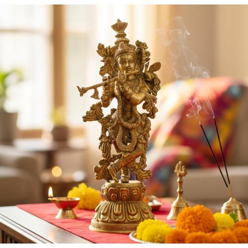 eSplanade - Brass Radha Krishna - Big Size - Brass Radha Idol Statue Sculpture  (Krishna Antique)