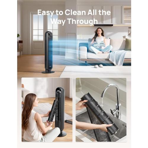 Dreo Tower Fan for Bedroom, 25ft/s Velocity Quiet Floor Fan, 90° Oscillating Fans for Indoors with 4 Speeds, 4 Modes, 8H Timer, Standing Fans, Bladeless Fan, Black, Nomad One (DR-HTF007)