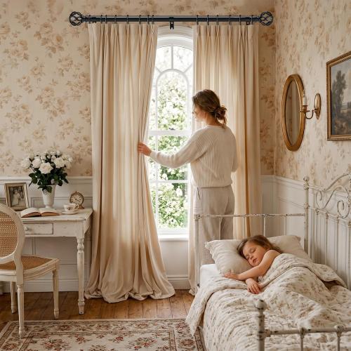 TVWOO Black Decorative Farmhouse Curtain Rods 2Pack:18-45 Adjustable Heavy Duty Single Window Curtain Rod for Bedroom Living Room,Black Boho Rustic Drapery Rods with Vintage Twist Finial Easy Install