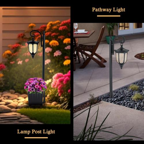 Solar Lamp Post Light with Planter, Outdoor Solar Lights with Crackle Glass, Matte Black Outdoor Flower Pots, 2 in 1 Solar Post Lights Waterproof for Porch Garden Patio