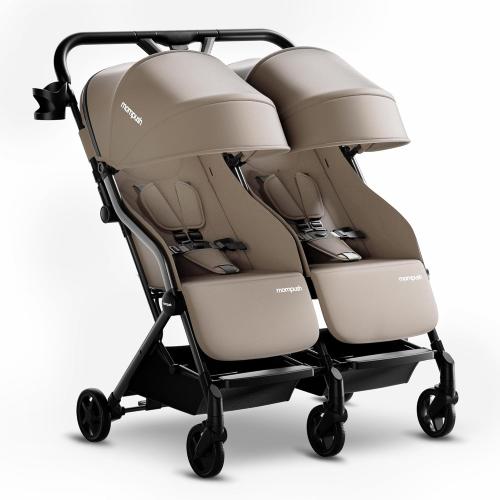 Mompush Lithe Double Stroller for Infant and Toddler, Lightweight Side by Side Twin Stroller, Only 25 lbs, 30-Inch Slim Fit Through Doorways, One-Step Fold, Independent Recline, UPF 50  Canopy