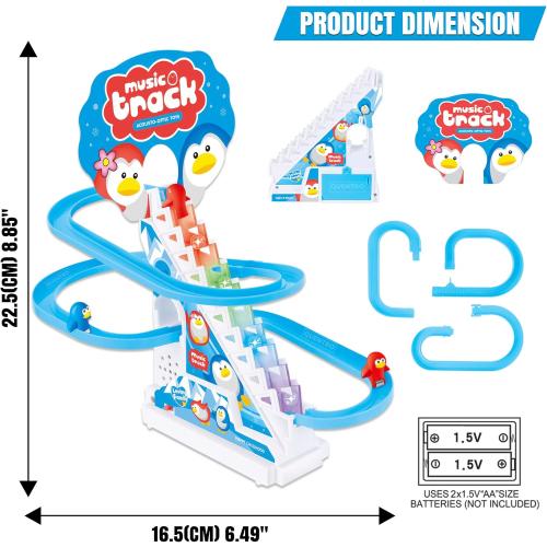 QUENTRO Penguin Slide Toy Set – Stair Climbing Roller Coaster with Sliding Tracks, 9 Racing Penguins & 3-Speed Switch – Lights, Music & Quiet Mode – Educational Playset for Kids & Toddlers