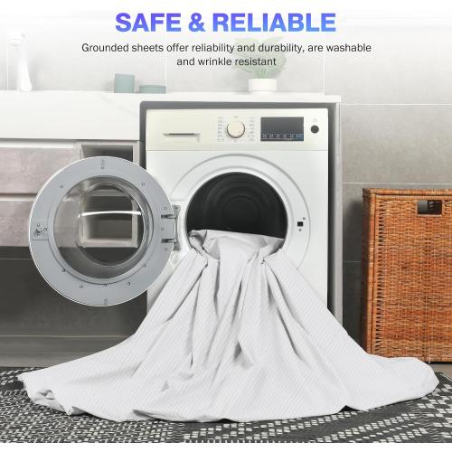 Grounding Sheets King Size, Grounded Fitted Bed Sheet 10% Pure Silver Fiber   90% Organic Cotton Bed Grounding Kit with grounding Cord for Improved Sleep & Wellness (White,King- 80x78x15)