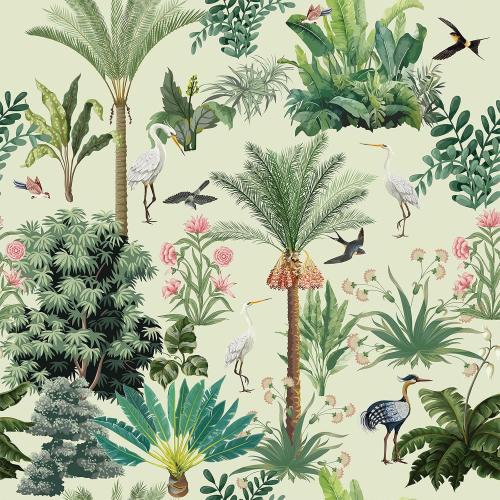 VEELIKE Vintage Tropical Peel and Stick Wallpaper Green Forest Tree Wallpaper for Nursery Bathroom Bedroom  Green Floral Contact Paper Self Adhesive Removable Botanical Wall Paper