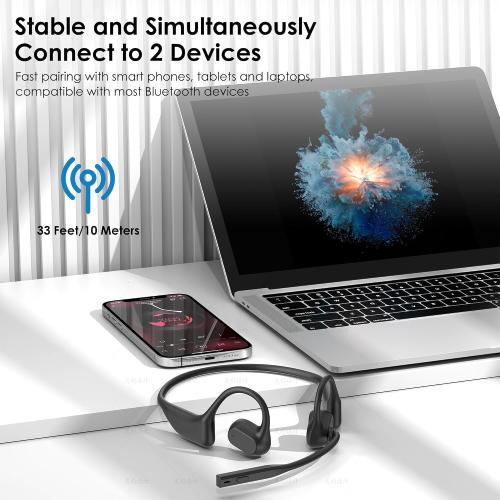 Gixxted Open Ear Headphones with Mic, Bluetooth Headset with Microphone, Dual Connect Bluetooth 5.3 with AI Noise Cancelling Mic & Mute Function, Wireless Headset for Work, Sports, Drive