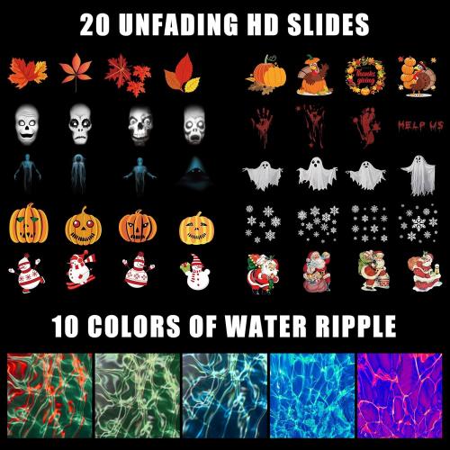 Black Moukeren Halloween Christmas Projector Lights Outdoor 2-in-1 Holiday Light Projector with 20 Slides Patterns 10 Colors Waterproof Halloween Xmas Party Yard Garden Decorations