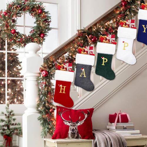 20 Inches Red Velvet with White Super Soft Plush Cuff Christmas Stockings, Xmas Personalized Embroidered Pets Paw Stockings for Family Holiday Decorations and Xmas Tree Fireplace
