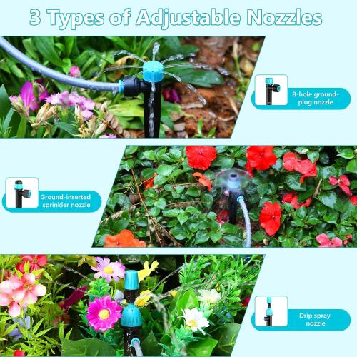 Drip Irrigation System Kit with Water Timer 100FT，1/2 inch Hose 1/4 inch Distribution Tubing，Water Timer for Garden Hose with Anti-Leakage Quick Connector and Drip Emitters,for Potted Plant