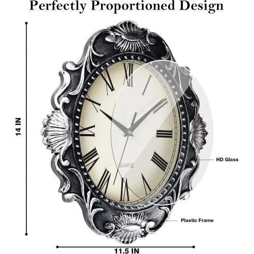 AYRELY® 14 Inch Oval Rustic Wall Clock, Wall Clocks Battery Operated, Country Style Silent Non Ticking Clock, Decorative for Kitchen, Home, Living Room, Farmhouse, Bedrooms