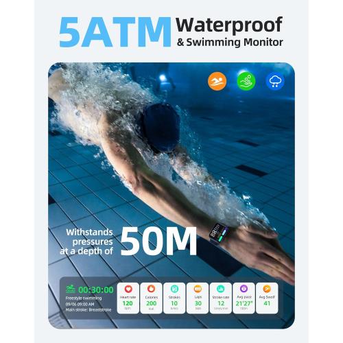 Parsonver Smart Watch, 5ATM Waterproof Watch for Swimming, Fitness Activity Tracker with 110  Sports Modes, Heart Rate/Sleep/SpO2/Calories Monitor, Pedometer, Fitness Watch for Android & iPhone, Black