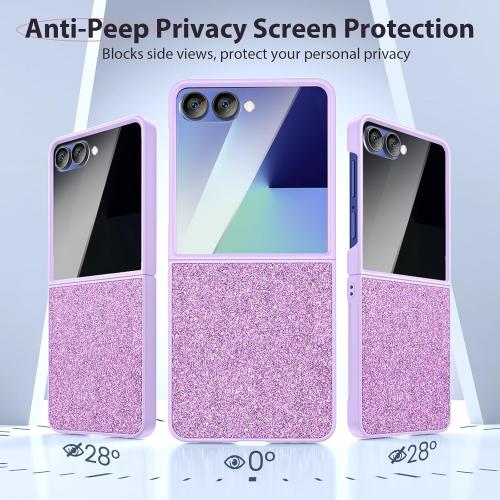 Maxdara for Z Flip 7 Glitter Case, Samsung Flip 7 Magnetic Case with Privacy Screen Protector Slim Cover Support Wireless Charging, Purple (Privacy Screen)