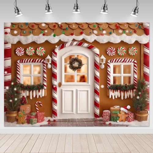 Mocsicka Gingerbread Christmas Backdrop Christmas Candy Cane Party Background Decorations Gingerbread House Family Holiday Party Photography Decorations Props (7x5ft)