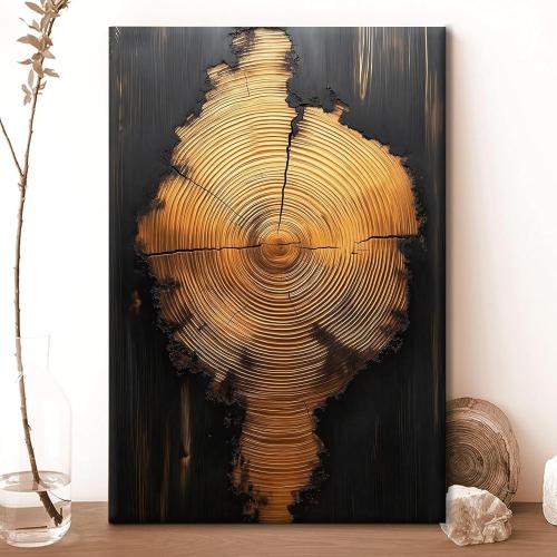 IBHJSART Framed Tree Ring Canvas Wall Art Black And Gold Wall Art Prints Modern Minimalist Pictures Neutral Nature Rustic Farmhouse Decor Living Room Bedroom Bathroom Office.