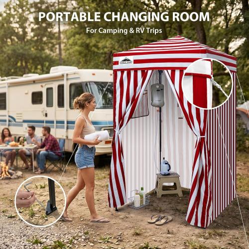 EAGLE PEAK 4x4 Pop Up Changing Tent, Outdoor Changing Room, Red/White | Pop Up Privacy Tent, Pool Cabana, Outdoor Shower Enclosure, Dressing Room, 250D Fabric, Instant Setup Compact Flex Frame
