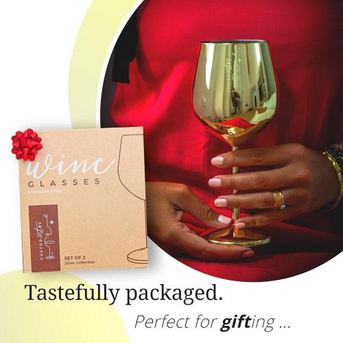 Color Gold Gusto Nostro Stainless Steel Wine Glass - 18 oz Unbreakable Gold Wine Glasses for Travel, Camping and Pool - Fancy, Unique and Cute Portable Metal Wine Glass for Outdoor Events, Picnics (Set of 2)