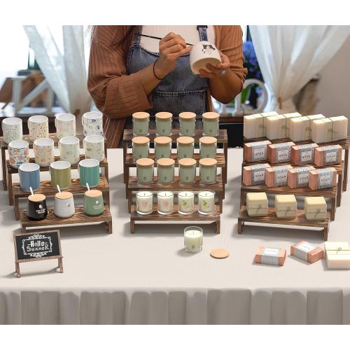 4 Set Wooden Tiered Riser Display Stands for Vendor Events,Stackable Wooden Cupcake Display Stand,Dessert Table Display Set Risers for Decor,Vendor Booth Display Items,Food Display Risers for Party（12-11.2-10.4-9.6IN）