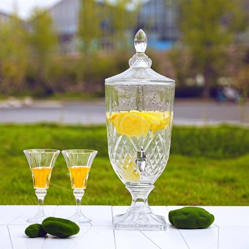 Clear 0.8 Gallon Glass Drink Dispenser for Parties 3L Crytal Iced Beverage Dispenser with Spigot Wedding Beverage Server for Party Bar