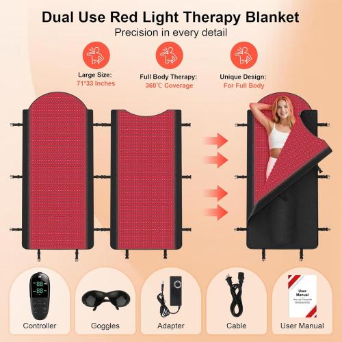 W2570 Full Body Red Light Therapy Mat, 71x33 Redlight Therapy Blanket with Premium Leather, 2580 LEDs Dual Wavelength 660nm & 850nm Near Infrared Therapy Bag for Home Use