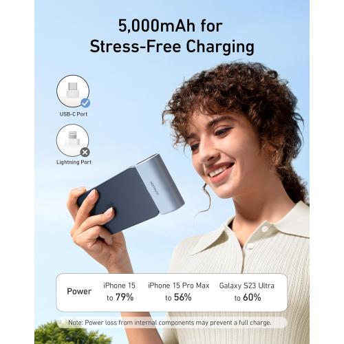 ANKER Nano Power Bank with Built-in USB-C Connector, 5,000mAh Portable Charger 22.5W, for iPhone 16/15 Series, Samsung, iPad Pro/Air, and More