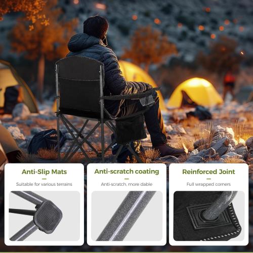 ALPHA CAMP Oversized Camping Folding Chair - Heavy Duty Steel Frame Support 350 LBS, Collapsible Padded Arm With Cup Holder, Quad Lumbar Back, Portable for Outdoor/Indoor