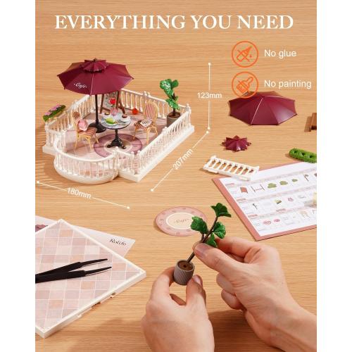 Rolife Super Creator Series Accessroies, DIY Mini Flower Garden Scenery Kit, Miniature Dollhouse Castle Building Kit's Part, Chic Café Terrace Gift for Kids Adults Women