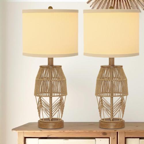 21 Boho Lamps Set of 2 for Bedroom Farmhouse Table Lamps for Living Room Rattan Wicker Rustic Bedside Lamps for Nightstand Vintage Desk Lamp for Home Office End Table Brown (2 Pack)