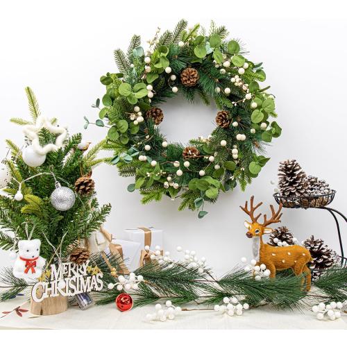 20 Inches Vintage Christmas Wreath Classic Winter Wreaths for Front Door Rustic Holiday Winter Wreath with White Berry Pine Cones for Doors Windows Indoors Outside Hanging Decoration