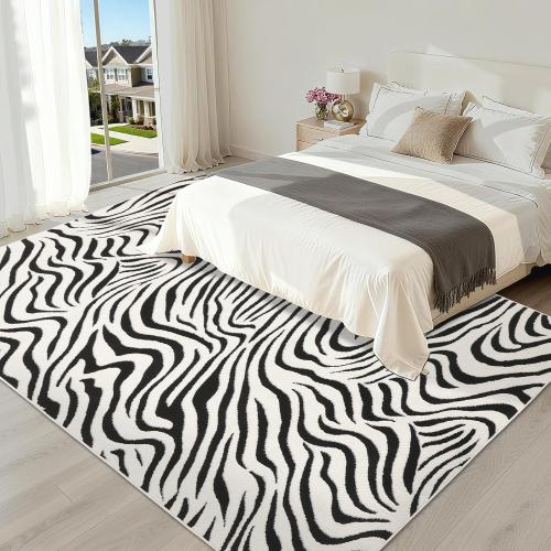 YIHOUSE 8x10Ft Area Rugs for Living Room: Modern Washable Rug - Abstract Black and Cream White Rug for Bedroom Dining Room Office Playroom Nursery Home Decor - Nonslip Non-Shedding Striped Rugs