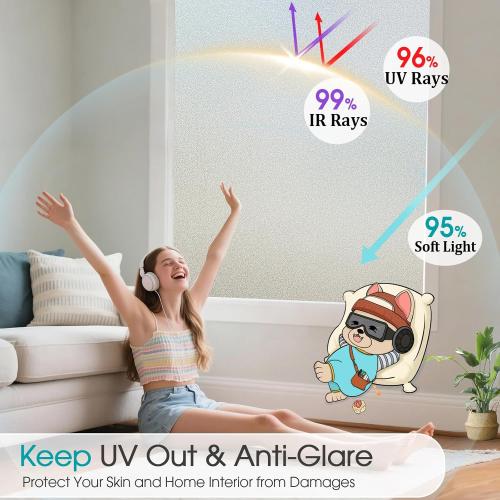 Coavas Window Privacy Film Frosted Glass Static Clings, Decorative Bathroom Door Window Covers Day and Night, Heat UV Blocking Anti-Glare Frosting Stickers for Christmas, 11.8 x 78.7 Inch, Pure
