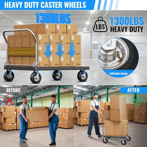 10 Inch Pneumatic Casters Set of 4 (2 Swivel/2 Rigid),Heavy Duty Casters,Tolerable 1300 LBS,Rubber Knobby Tread for Workbench, Cart, Trolley,Wagon and Shelves