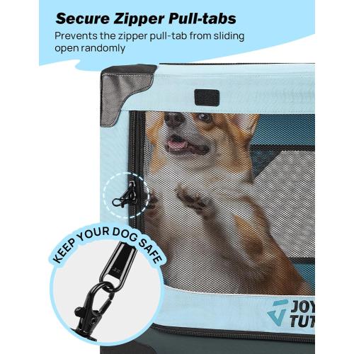 JOYTUTUS Collapsible Dog Crate, 26 Inch Portable Pet Crate for Car, Travel Dog Kennel Foldable Dog Crate for Medium Dog 44lbs, Soft Cat Carrier Fit for Indoor & Outdoor/Car Back Seat/Trunk (Blue)