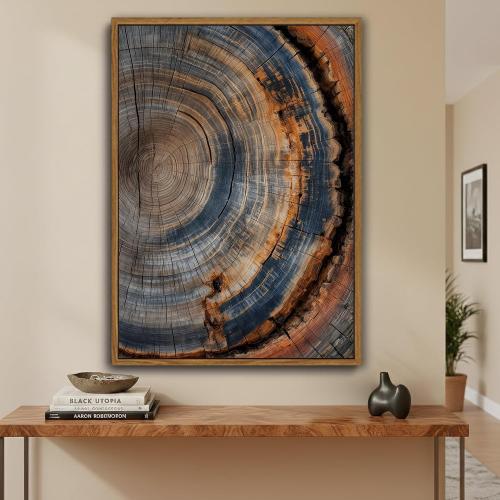 IBHJSART Framed Tree Ring Canvas Wall Art Vintage Colorful Wood Stump Painting Prints Modern Minimalist Pictures Neutral Nature Rustic Farmhouse Decor Living Room Bedroom Bathroom Office 12x16 Natural Framed