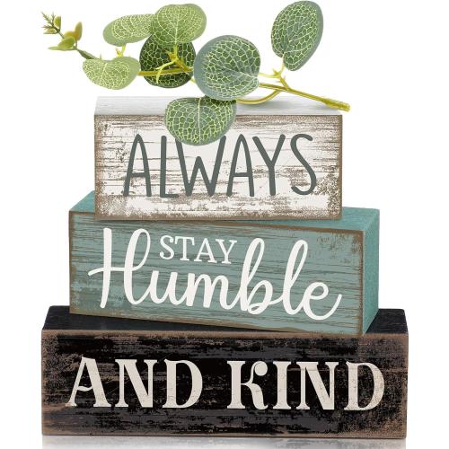 Lineshading 4 Pcs Inspirational Farmhouse Table Decor Wooden Shelves Signs