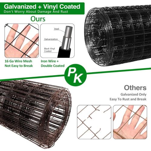 GILPWA Wire Fence,  PVC Coated Welded Wire Fencing  Garden Border Vinyl Metal Chicken Wire Fencing Mesh Roll for Yard Vegetable Plant Protection Poultry Netting Black