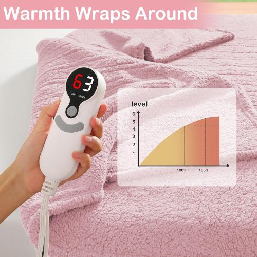 Electric Heated Blanket Full Size 72×84 with 9 Heating Levels & 1-10Hs Auto Off，Double Sided Plush Sherpa, Energy Efficient, Machine Washable, for Couch & Bed, Light Pink