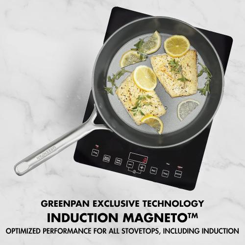 GreenPan GP5 Hard Anodized Healthy Ceramic Nonstick 14 Piece Cookware Pots and Pans Set,Heavy Gauge Scratch Resistant,Stay-Flat Surface, Induction, Mirror Finish Handle,Oven Safe,PFAS-Free,Slate