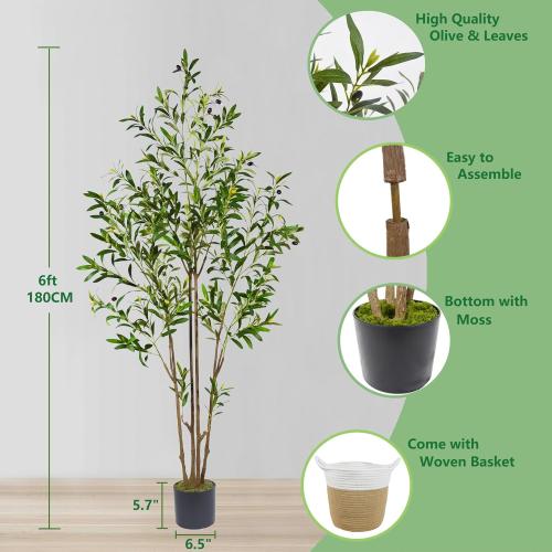 Warmplants 6ft (71”) Artificial Olive Tree, Tall Fake Olive Plant with Basket, Faux Olive Silk Tree for Mordern Indoor Home Livingroom Office Floor Corner Décor