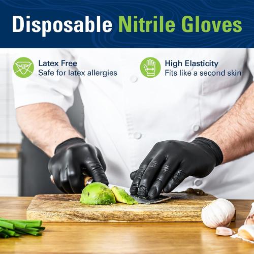 Black Nitrile Gloves & Black Vinyl Gloves, Food Safe Disposable Gloves Latex Free, Rubber Gloves Powder Free for Cooking, Kitchen Cleaning (100, Large)