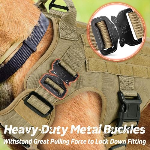 rabbitgoo Medium Tactical Dog Harness for Large, Heavy Duty Pet Harness with Handle, No-Pull Service Vest Large Breed, Adjustable Military Dog Vest for Training Hunting Walking, Brown, M