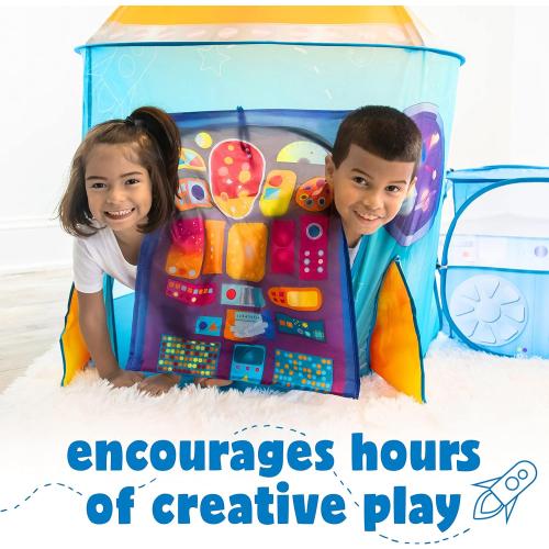 W&O Rocket Ship Play Tent with Tunnel, Ball Pit and Blast Off Button - Inspire Creative Play for Kids - Perfect for Indoor & Outdoor Adventures