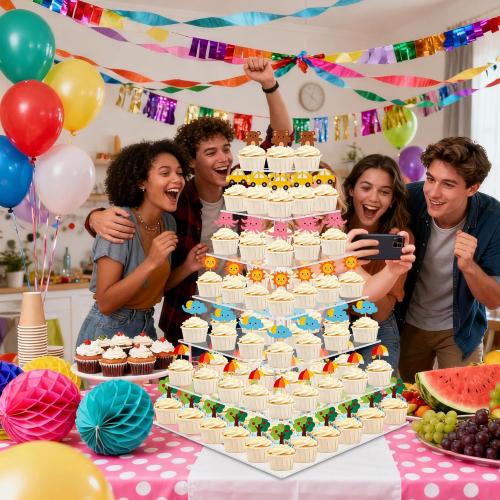 Size 7 Tier weddingwish Cupcake Stand, 7 Tier Square Cupcake Stand for 160 Cupcakes, Acrylic Cupcake Tower Stand, Large Cupcake Display Stands, Tiered Cupcake Holder Stand for Birthday, Party, Baby Shower