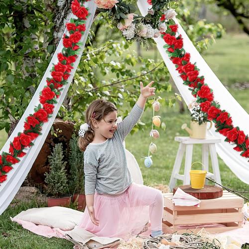 KHOYIME 9 Pack 72 FT Artificial Flower Garland, Fake Red Roses Vines Silk Flowers Faux Plastic Outdoor Hanging Floral Ivy Garland Decoration for Wedding Arch Bedroom Home Wall Backdrop Room Decor