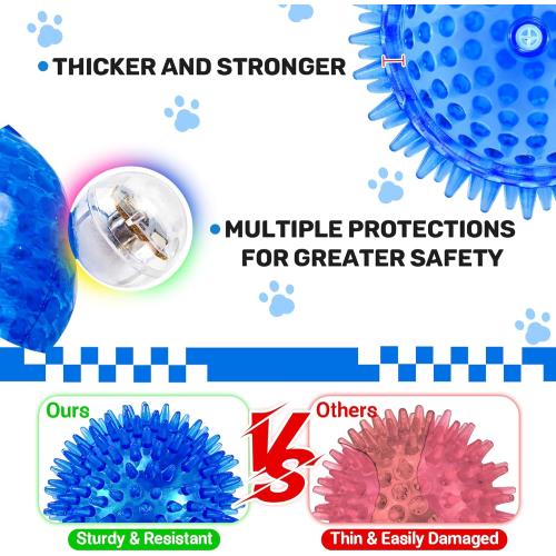 6 Pack 2.5 Light Up Squeaky Dog Balls, Spiky Dog Toy Balls for Puppy Small,Medium Dogs