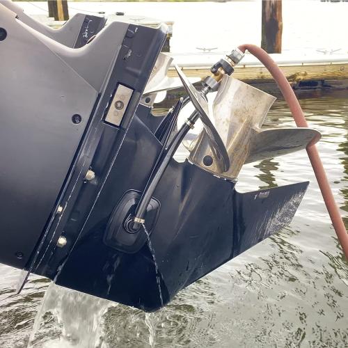 Steel Dual Feed Muff Style Heavy Duty Steel Boat Motor Flusher | Use for Antifreeze Winterization or Common Water Flush | 5/8 Inch Standard Garden Hose Connection
