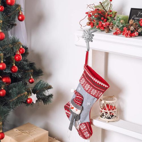 Peryiter 12 Pieces Snowflake Christmas Stocking Holders for Mantle Christmas Stocking Hooks Metal Sock Hangers Holder Stand Weighted for Fireplace(Silver)