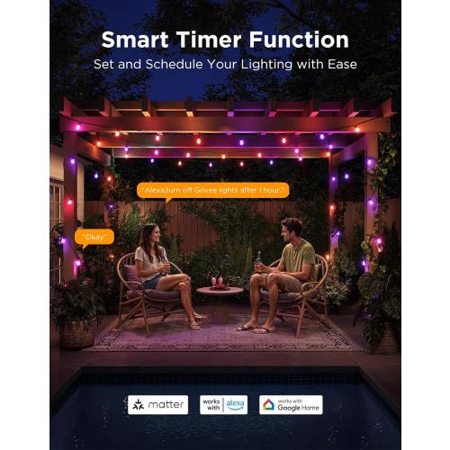 Govee S14 Bulb Outdoor String Lights 2, 48ft RGBICWW, 15 LED Bulbs, IP66 | Patio Lights with 111 Scene Modes for Outdoor Decor, Compatible with Alexa, Google, Matter, APP Control