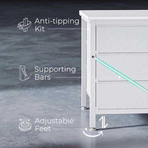 Color grey Huuger 9 Drawer Dresser, 47 Inch TV Stand for 50, 55 Inch TV, Entertainment Center with Drawers, Fabric Dresser Chest of Drawer for Bedroom, Closet, PU Leather Surface, White